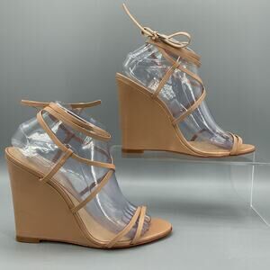 Schutz Women’s Deonne Nappa Leather Wedge Sandals Beige Size 9.5B